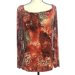 Bold Burnt Orange and Animal Print Long-Sleeve Top​